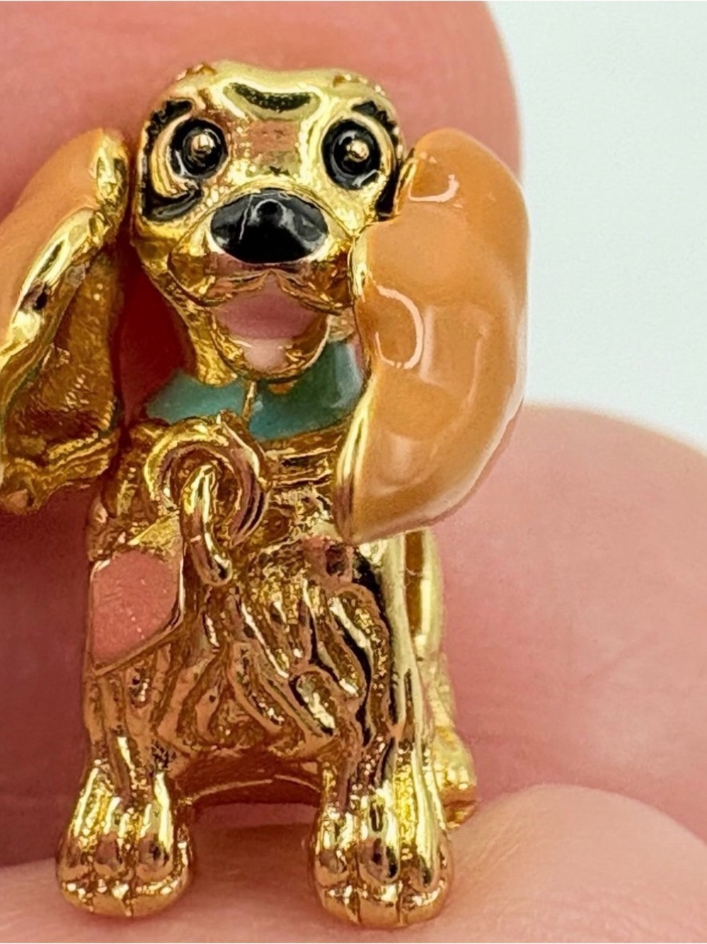 Gold-tone Enamel Dog Charm Pendant in Brown and Teal